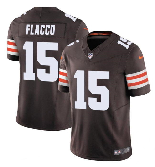 Men's Cleveland Browns #15 Joe Flacco Brown 2023 F.U.S.E. Vapor Limited Football Stitched Jersey